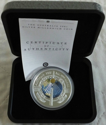 2001 $1 1oz Silver Proof Millennium Coin - Coloured